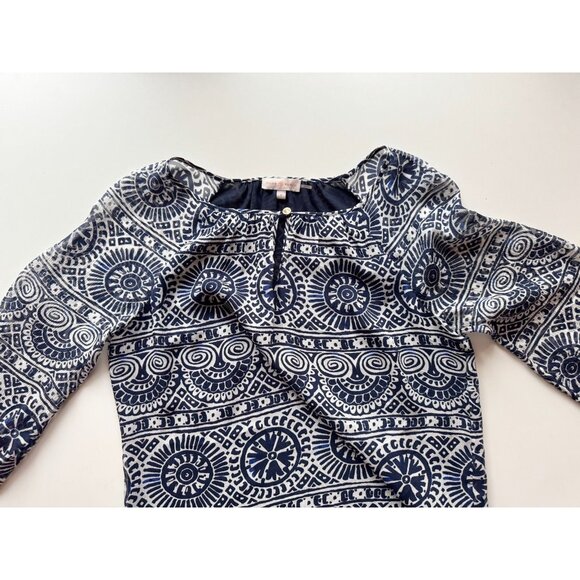 TORY BURCH Lisa Navy Blue Print Silk Georgette Tunic Blouse Top, Size 6 - Picture 7 of 13